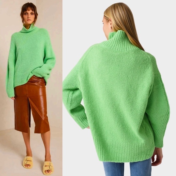 ALC Mint Alpaca Merino Wool Knit Oversized Slouchy Pullover Turtleneck Sweater S - Picture 13 of 16